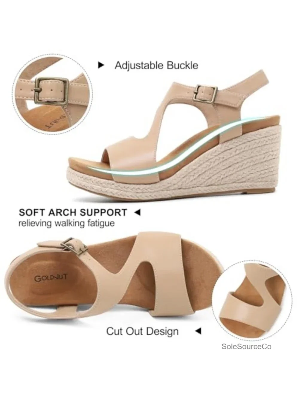 Womens Platform Wedge Sandals Espadrilles Open Toe Ankle Strap PU Faux Leather,